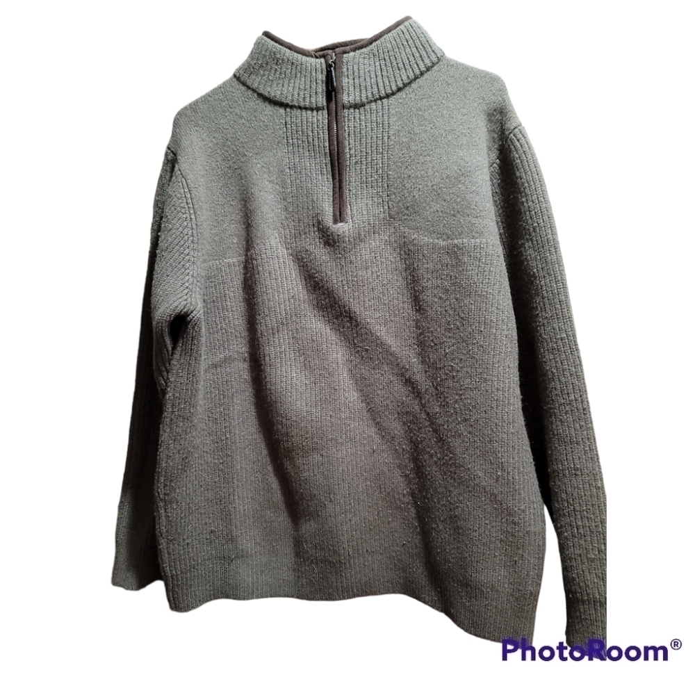 L.L. Bean Merino Lambswool Heavy Sweater Large Tall Green Quarter Zip